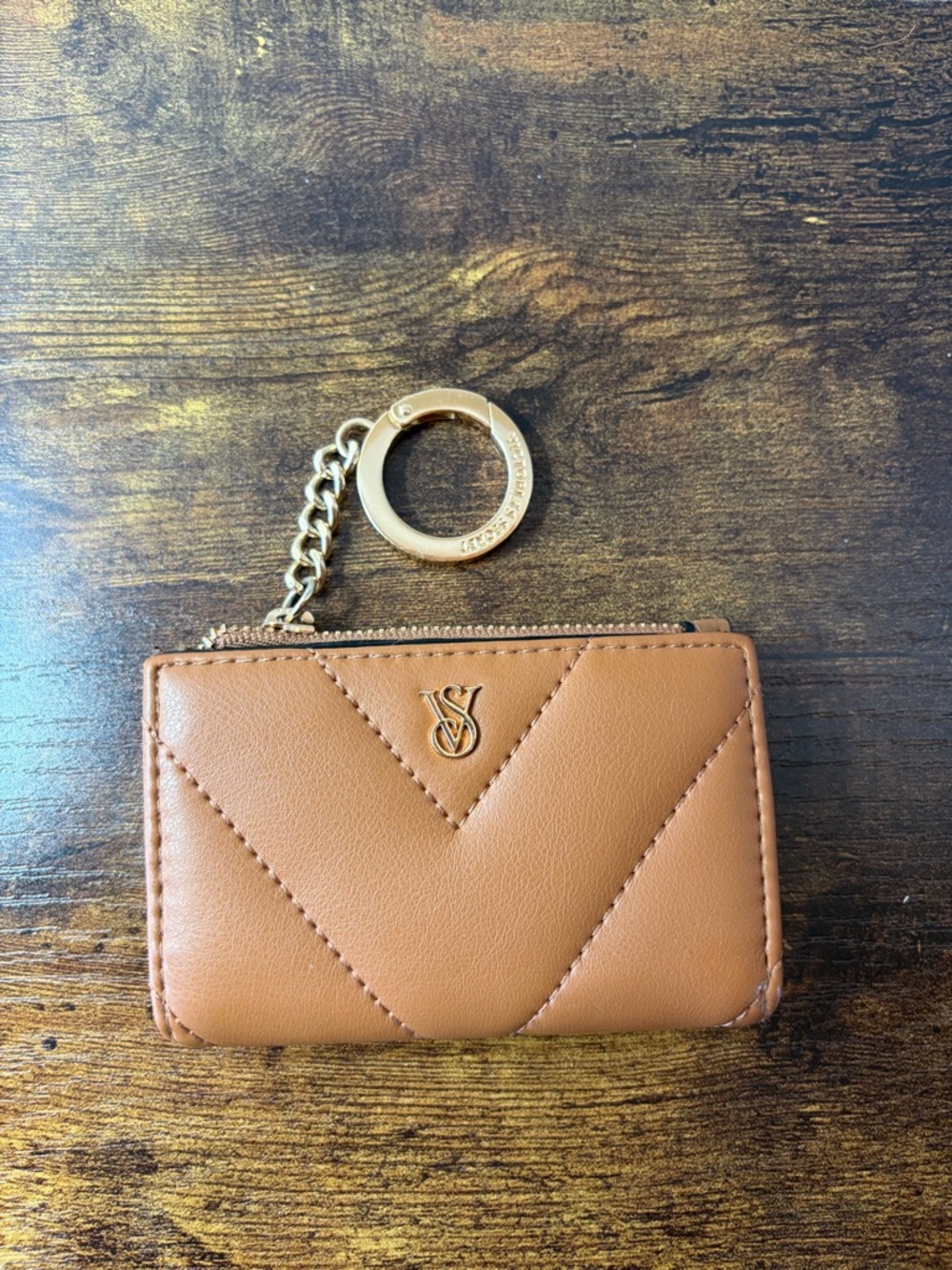 Victoria's Secret Tan Quilted Keychain Card Wallet